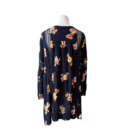 Blu Pepper Asymmetrical Boho Lace Insets‎ Blue Floral Blouse LARGE Cottagecore - Picture 6 of 12